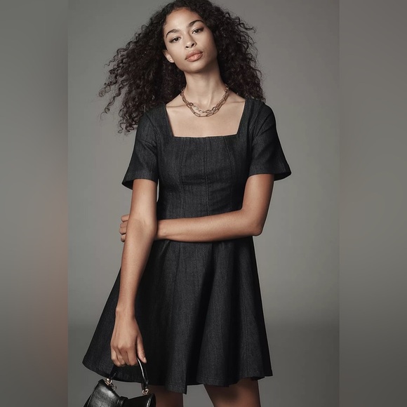 NWT! Anthropologie Pilcro Short-Sleeve Square-Neck Denim Mini Dress - Size XS 🏀 - Picture 1 of 7